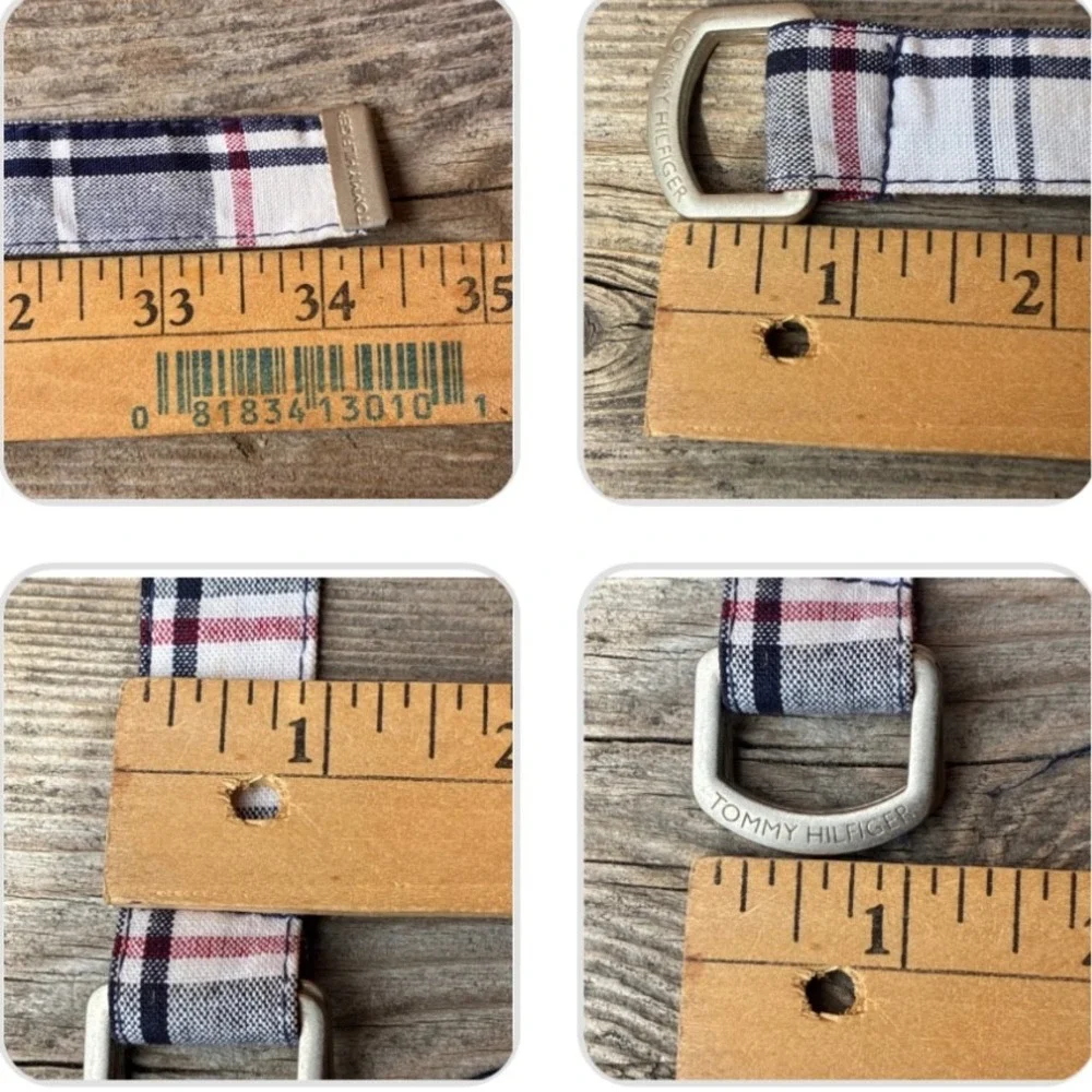 Tommy Hilfiger Belt Plaid D-Ring Webbing Navy Red White 34.5 Inch Preppy